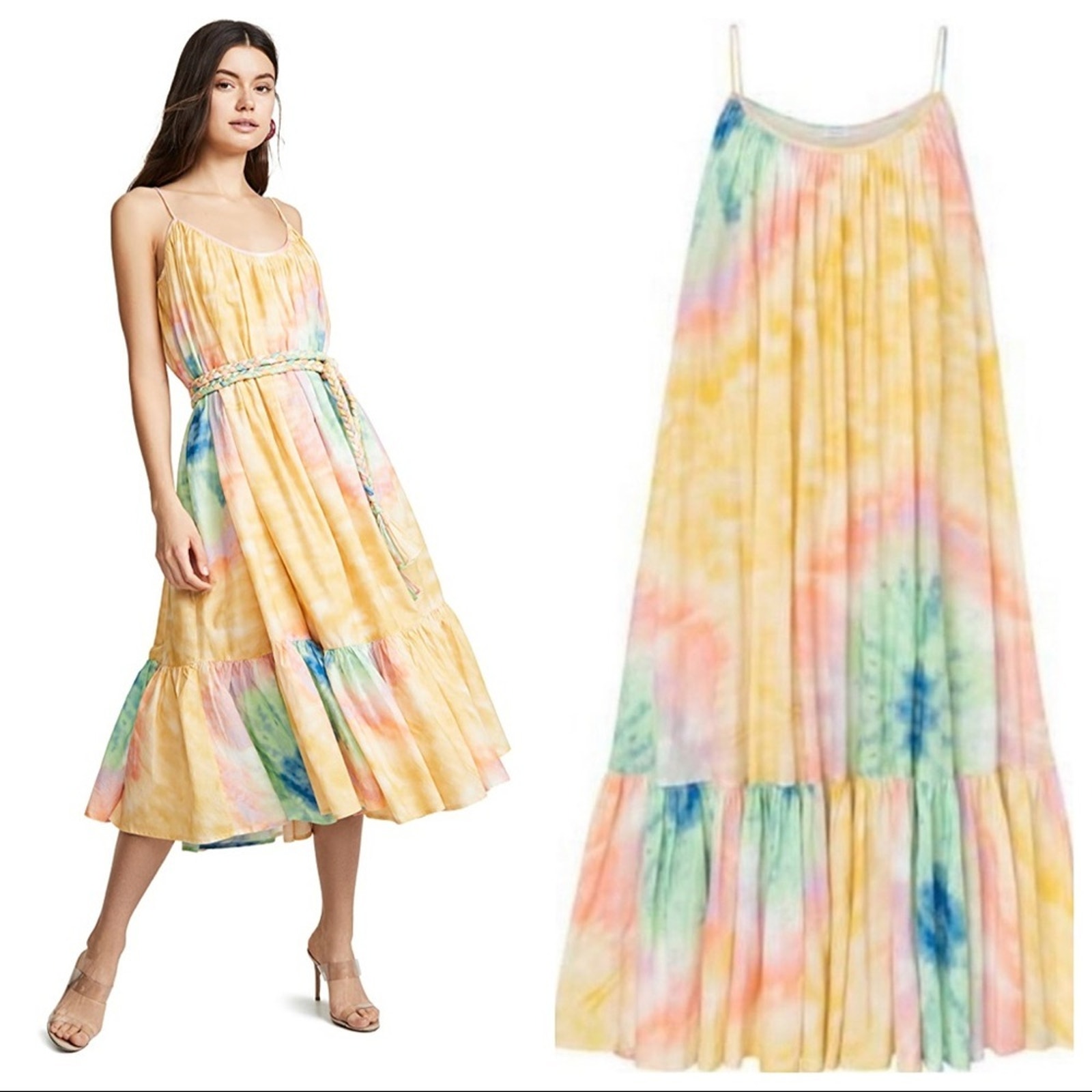 Rhode Tie Dye Lea Dress Size M Belted Spaghetti Strap Nwt